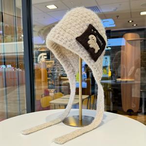 TEMU 여성용 한국 스타일 귀여운 강아지 비니 - 조절 가능한 스트랩 & 폼폼 장식, 겨울용 따뜻한 접이식 강아지 귀 모자 - 새해, 크리스마스, 캐주얼 의상용 - 손세탁 가능 (모든 사이즈에 적합)