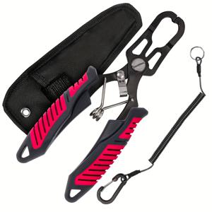 TEMU 미끄럼 방지 핸들 & 내장형 라인 커터가 있는 헤비듀티 낚시 플라이어 - 멀티컬러 (빨강/초록/파랑/분홍/노랑) 헤비그립 루어 도구, 훅 제거기 & 휴대용 가위 모양 도구, 보관 가방 & 끈 포함 (전원 필요 없음)