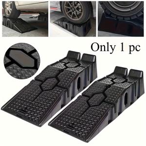 TEMU 2개/1개입 고강도 블랙 차량 램프 리프트 플랫폼 - 육각 트레드 2단 디자인, 튼튼한 금속 프레임 & 휠, 내구성 ABS 구조|타이어