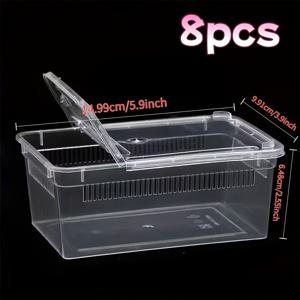 TEMU 8개 투명 PE 플라스틱 달팽이 테라리움 - 수염 용, 도마뱀, 거미 및 전갈에 적합한 클리어 번식 상자, 쉬운 접근 뚜껑 포함, 달팽이 및 게코용, 5.9x3.9x2.5인치, 달팽이 테라리움 액세서리 | 투명 디자인 | 안전한 뚜껑 잠금, 도마뱀 번식 지형, 파충류 번식 지형, 게코 번식 지형 세트, 거북이 수족관, 대형 도마뱀