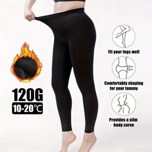 TEMU 여성용 플러스 사이즈 블랙 플리스 앵클 팬츠, 편안한 고신축 얇은 플리스 보온 레깅스, 베이직 타이츠, 레이어링 필수품,겨울용 레깅스,클래식 타이츠,이음새 없는 디자인,플리스 레깅스,여성용 액티브웨어,캐주얼 웨어