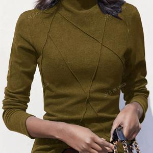 TEMU 여성용 두꺼운 기모 안감 하이넥 탑 - 부드럽고 따뜻한 긴소매 셔츠, 봄/가을용 우아한 레이어링 아이템, 오피스, 파티, - 여성 의류, 파티 복장, 포근한 원단, 스타일리시 블라우스, 패션 애호가, 오피스룩