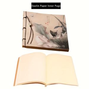 TEMU 중국 스타일 실 묶음 스케치북, 술 장식, 80장 - 전통 미술 가죽 표지, 스케치 및 노트용 크래프트 종이 저널