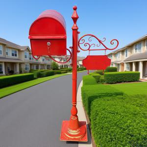 TEMU 빈티지 철제 우편함 - 야외 방수 자립형 편지함과 잠금장치, 빌라 및 커뮤니티용 레드 가든 우편함, 화려한 스크롤 디자인, 내구성 있는 금속 구조, 외부용 우편함