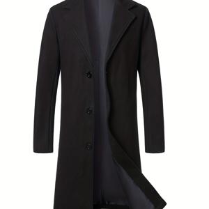 TEMU 남성용 롱 코트 - 우아한 포멀 & 데일리 겨울 코트, 라펠 칼라, 싱글 브레스트 버튼 클로저, 구조적인 핏, 세탁기 사용 가능 - 단색 (), 남성용 겨울 코트, 남성용 겨울 옷, 남성용 고품질 겨울 코트