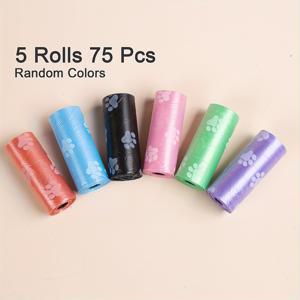 TEMU 75팩 헤비듀티 누수방지 강아지 배변봉투 - 발바닥 & 뼈 무늬, 쉽게 찢어지는 폴리에틸렌 펫 배변봉투, 개별 포장 롤 (4.41LB 용량) 대형견, 강아지, 야외 산책용 - 멀티컬러 어소트먼트