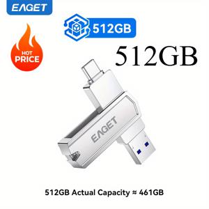 TEMU EAGET 고속 USB 3.2 플래시 드라이브 (듀얼 Type-C & USB-C/USB-A), 128GB/256GB/512GB/1TB 용량, 메탈 점프 드라이브, 플러그 앤 플레이 외장 저장 장치 (iPhone 16/15/Windows/Mac/Android/PC 호환)