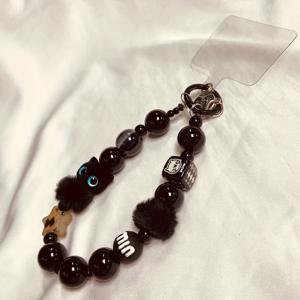 TEMU 여성용 고급 블랙 플러시 고양이 휴대폰 고리 - 귀여운 고양이 디자인의 휴대용 비즈 키체인 & 가방 액세서리, 내구성이 뛰어난 아크릴 소재, 열쇠, 가방 및 일상 사용에 적합, 고양이 액세서리