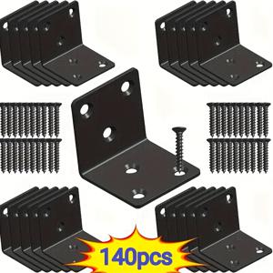 TEMU 120개 나사 + 20개 고강도 블랙 L자형 금속 코너 브래킷 - 높이 조절 가능, 간편한 조립을 위한 미리 드릴된 구멍, 다기능 산업용 고정 장치, 선반에 적합, 내구성 있는 디자인