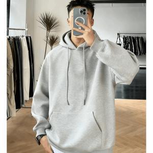 TEMU 야외에서 착용하기 좋은 남성용 100% 면 단색 후디, 캥거루 포켓이 있는 캐주얼하고 통기성 있는 긴 소매 후드 스웨트셔츠