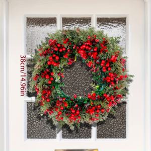 TEMU 14.96인치 리얼한 빨간색 베리 화환 - 천연 질감의 수제 겨울 화환, 유지 보수 불필요, 베리들이 밀집되어 있어 실내 및 실외 휴일, 크리스마스 장식에 적합 | 생생한 화환 디자인 | 섬세한 장인 정신