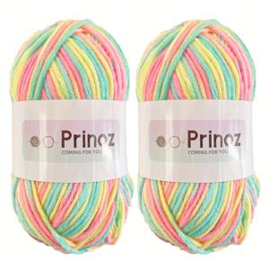 TEMU 2개 PRINOZ 소프트 아크릴 5중 그라데이션 원사, DIY 뜨개질 & 크로셰용 멀티컬러 - 담요, 인형, 가방에 이상적 - 100% 아크릴, 워스테드 질감, 복숭아/녹색/노랑/분홍/보라/검정, 뜨개질 액세서리 및 용품