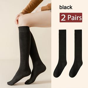 TEMU 여성용 단색 긴 양말 2켤레, 흰색, 노란색, 회색, 커피색, 발목 위로 올라가는 양말, 단색, 살빼기 및 패션, 폴리에스터, 니트 소재, 손세탁 전용, 300g/m² 및 350g/m², 봄, 가을, 전계 야외 활동용