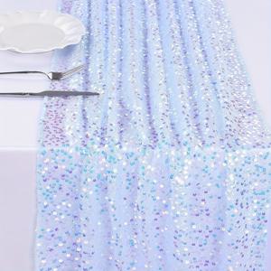 TEMU 인어 파티 테이블 러너 - 생일, 수영장, 수중 바다 테마 파티 장식을 위한 반짝이는 인어 꼬리 스팽글 디자인이 있는 직사각형 폴리에스터 짠 식탁보