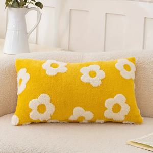 TEMU 패션 소프트 스킨-친화적 노란 꽃 베개 커버 지퍼 클로저, 현대 북유럽 스타일 폴리에스터 쿠션 커버 소파, 침실, 거실용 – 베개 미포함, 침실 장식 | 장식용 베개 커버 | 폴리에스터 베개 커버
