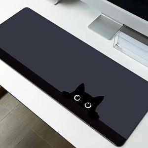 TEMU 대형 검은 고양이 디자인 마우스 패드 35.4x15.7인치 - 미끄럼 방지 베이스, 자수된 가장자리, 게임 및 사무용으로 부드러운 표면, 무선 마우스 및 키보드용 폴리에스터 데스크 매트, 가정 및 사무실 게임러를 위한 완벽한 대형 마우스 패드|키보드|책상|게임