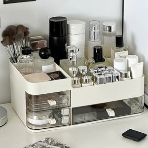 TEMU 1pc 데스크탑 메이크업 정리함 3개 서랍, 대용량 내구성 있는 플라스틱 보관함, 화장품 디스플레이 랙, 화장대 보관 및 정리 액세서리, 욕실 액세서리, 사무실 책상 정리함, 방 장식, 가정 장식