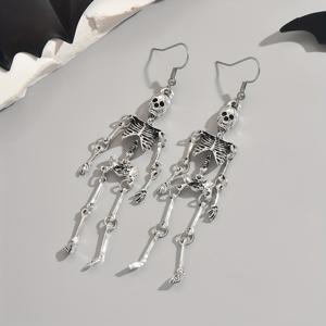 TEMU 크리에이티브 실버 스켈레톤 디자인 댄글 이어링 레트로 펑크 스타일 아연 합금 보석 개성 할로윈 액세서리