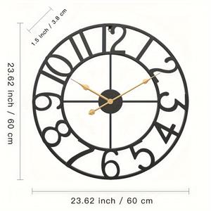TEMU 빈티지 유럽 스타일 메탈 벽시계 - 로마 숫자가 있는 무소음 대형 라운드 시계, 블랙 & 골드 악센트, 배터리 작동 (AA 미포함), 거실/침실/사무실 장식용, 클래식 우아함, 내구성 있는 시계, 홈 , 러스틱 매력, 견고한 구조, 인테리어 디자이너를 위한 시계 수집품|시계|벽시계|벽시계