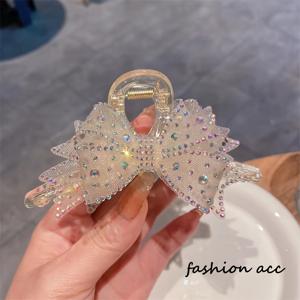 TEMU 11cm 새로운 대형 그랩핑 클립 더블 레이어 메쉬 보우 인레이 라이트 럭셔리 패션 우아한 여성용 뒷머리 팬 헤어 샤크 클립 헤어 티아라