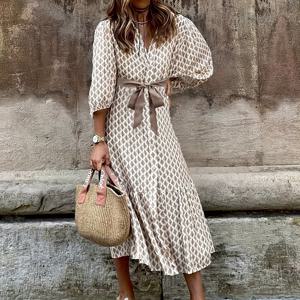 TEMU 여성용 플로럴 프린트 스탠드업 칼라 & 허리 타이 벨트 맥시 드레스 - 가벼운 통기성 원단, 버튼 프론트, 세탁 가능, 사계절 캐주얼~포멀 웨어, 귀여운 , 우아한 스타일, 비투명 소재