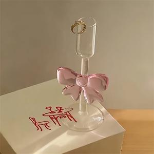 TEMU 우아한 대형 리본 유리 캔들 홀더 1개 - 로맨틱한 식탁 장식, 저녁 파티, 결혼식 및 특별한 날에 적합, 발렌타인데이나 졸업 시즌을 위한 완벽한 선택