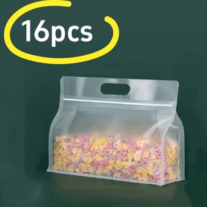 TEMU 16개입 옥타곤 지퍼 식품 보관 파우치 - 밀폐, 냉동실 안전, 자립형 디자인, 재사용 가능한 투명 플라스틱 봉지, 스낵·차·버섯·면류 정리용, 안전한 지퍼 잠금장치, 음식 저장 용기, 명확한 시야, 완벽 밀봉