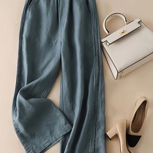 TEMU 플러스 사이즈 여성용 하이웨이스트 논스트레치 팬츠 - 레그 트라우저, 일상 & 정장용, 엘리게이터 오피스 파티 바지, 휴가복, 사이드 슬릿 디자인, 부드러운 소재, 스타일리시 밑단, 프로페셔널 웨어