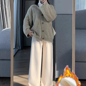 TEMU 여성용 하이웨이스트 와이드 레그 팬츠 - 조절 가능한 드로우스트링 허리, 플레어 디자인으로 키 올리는 겨울용 캐주얼 스타일 (기계 세탁 가능, 단색)|냉장고바지|옷|바지