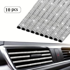 TEMU 10개 반짝이는 핑크 라인스톤 자동차 벤트 트림 스트립 - 내구성 있는 플라스틱, 스타일리시한 인테리어 업그레이드를 위한 글램 블링 에어컨 아웃렛 장식, 자동차 에어 벤트 액세서리