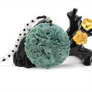 TEMU 남성 및 여성용 조각된 용 무늬 둥근 천연석 펜던트 1개