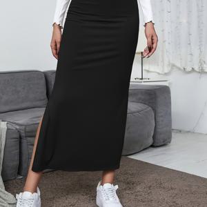 TEMU 여성용 세련된 하이웨이스트 엉덩이 슬릿 스커트