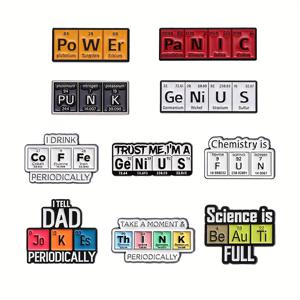 TEMU 10개 화학 원소 알파벳 브로치 창의적인 컬러 텍스트 배지 합금 버클 핀 칼라 백팩 액세서리 작은 선물