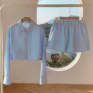 TEMU 여성용 긴팔 셔츠와 반바지 투피스 세트