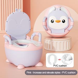 TEMU 펭귄 모양 어린이 훈련용 변기 시트 - 부드러운 쿠션 뚜껑, 1-3세 유아용 귀여운 화장실, 남녀공용 인체공학적 아기 변기, 청소 쉬운 휴대용 디자인 (파랑, 핑크, 보라, 노랑 혼합 색상), 어린이를 위한 안전한 구조