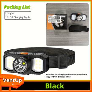 TEMU 1개 경량 헤드램프, COB 플러시라이트, 밝은 LED 헤드램프, USB 충전식 손전등, 야간 러닝, 하이킹, 낚시용 ABS 소재
