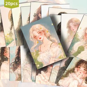 TEMU 20개 ASSTSS 수채화 여름 파스텔 애니메이션 소녀 엽서 - 4x6인치 레트로 핀업 일러스트레이션, 스크랩북용 수집 가능한 장식 카드, 공예 및 기념일, 스크랩북 재료 | 환상적인 일러스트레이션 | 수채화 아트워크, 애니메이션 액세서리