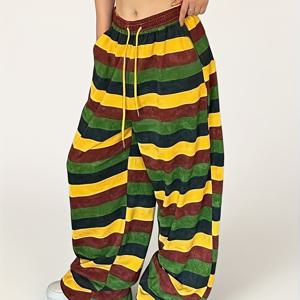 TEMU 여성용 레트로 와이드 레그 팬츠 - 신축성 허리밴드, 스트레치 원단, Y2K 스트리트웨어 스타일, 사무실 및 캐주얼 착용에 적합, 사계절용 기계 세탁 가능 롱 트라우저, 그린 캐주얼 트라우저 여성용, 슬랙스 여성, 배기바지 여성, 여성 정장바지, 가을바지 여성, 바지 여성 여름