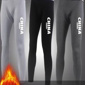 TEMU 3개 남성용 기모 조거 팬츠 - 레터 프린트가 있는 슬림핏 신축성 있는 겨울 바지, 부드럽고 따뜻한 캐주얼 및 운동 바지 (헬스, 러닝, 야외 활동, 트레이닝, 조깅 바지, 운동 레깅스, 내구성 좋은 스포츠웨어)