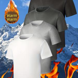 TEMU 가을 겨울 캐주얼 스포츠 러닝용 타이트핏 반팔 라운드넥 티셔츠 4pcs - 안감 및 두께 강화, 겨울 레이어링,추운 날씨 옷, 디자인,단색 셔츠,두꺼운 원단,내구성 있는 소재,운동복,레이어링 피스,체육관 애호가|반팔셔츠|반팔니트|반팔