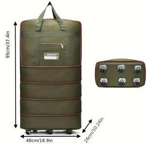 TEMU 휠이 달린 확장 가능한 그린 여행 더플백 - 대용량, 접이식 사진 및 카메라 장비용 수하물 가방, 야간 및 출장 필수품