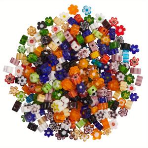 TEMU 귀걸이, 팔찌, 목걸이, 보석 DIY 공예를 위한 280개의 4mm 수제 밀레피오리 램프워크 유리 꽃 구슬 루즈 스페이서 비드