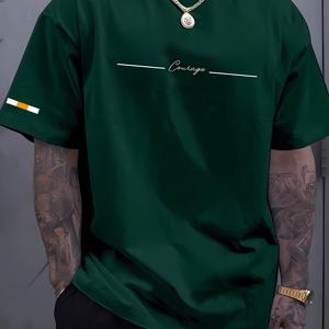 TEMU 남성용 여름 캐주얼 크루넥 티셔츠, 알파벳 프린트, 95% 폴리에스터 5% 스판덱스, 반팔, 약간의 스트레치, 정규핏, 니트 재질 - 180gsm