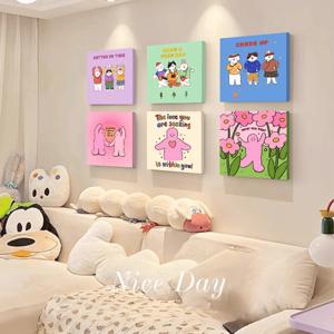 TEMU 현대 카툰 아트 캔버스 프린트 6개 세트, 컬러 벽 포스터, 도파민 포스터 아트, 현대 가정 장식에 적합 - 거실, 침실, 어린이 방 - 프레임 없음