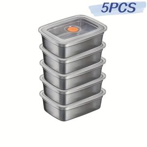 TEMU 5pcs 스테인레스 스틸 직사각형 식품 보관 용기 - 누출 방지, 쌓을 수 있음, 샐러드, 점심 상자, 고기, 과일 및 채소에 이상적 - 주방, 캠핑 및 여행에 완벽