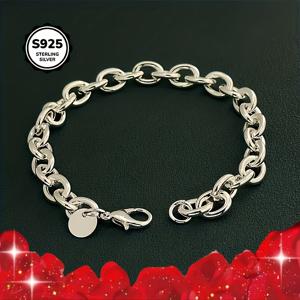 TEMU 스털링 실버 패션 코리안 스타일 체인 팔찌, 손목 사이즈 7.5인치/19cm, 자물쇠와 열쇠 포함, 선물로 추천!, 그녀를 위한 선물,패션 액세서리,시크한 팔찌,정교한 장인 정신,내구성 있는 체인,조절 가능한 팔찌,락 브레이슬릿,여성 패션,선물 구매자