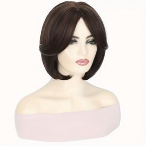 TEMU 커튼 앞머리가 있는 우아한 짧은 밥 가발 - 여성용 혼합 갈색 톤의 어깨 길이 합성 머리, 일상 및 코스프레에 다용도, 코스프레 액세서리 | 어깨길이 헤어스타일 | 현실적인 질감|코스프레