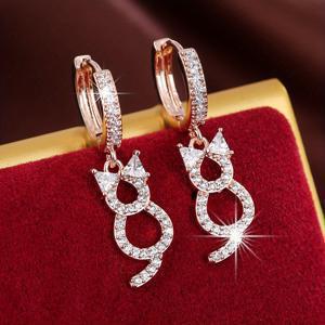 TEMU 반짝이는 지르코니아 장식이 달린 빈 고양이 귀걸이, 미니멀리스트 스타일 구리 18K 금 도금 장신구 여성 트렌디 선물