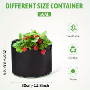TEMU 20팩 헤비듀티 5갤런 재배 백 - 두꺼운 부직포 고형화 화분, 통기구 및 튼튼한 그린 테두리, 접이식/야외 자동 급수 백, 채소, 허브, 꽃용 (휴대용 블랙 뚜껑 포함)