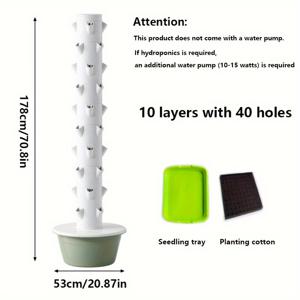 TEMU 10단 40구 수직 채소 수경 재배 타워 | 농장 등급 채소 재배 시스템, ABS 플라스틱 딸기 재배 용기, 실내/실외 가드닝에 적합, 전기 불필요